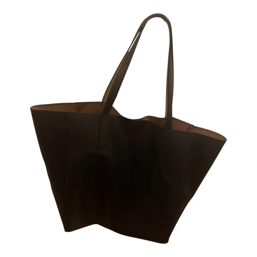 Everyday Black Leather Tote with Contrast Interior